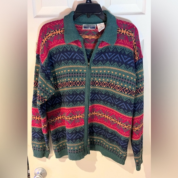 erika classics Sweaters - Vintage 80s Erika Classics Multicolor Zip Collar Sweater Size Medium